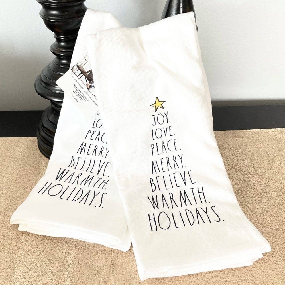 🆕Rae Dunn Set of 2 JOY. PEACE. LOVE. Kitchen Towels